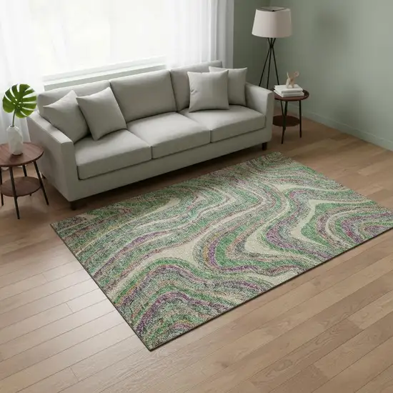 Graphite Green And Purple Marble Washable Area Rug With UV Protection Photo 2