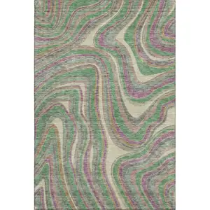 Photo of Graphite Green And Purple Marble Washable Area Rug With UV Protection