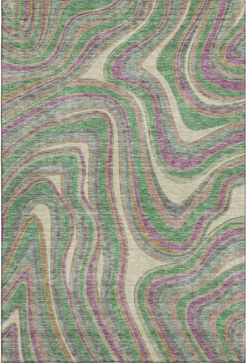 Graphite Green And Purple Marble Washable Area Rug With UV Protection Photo 1