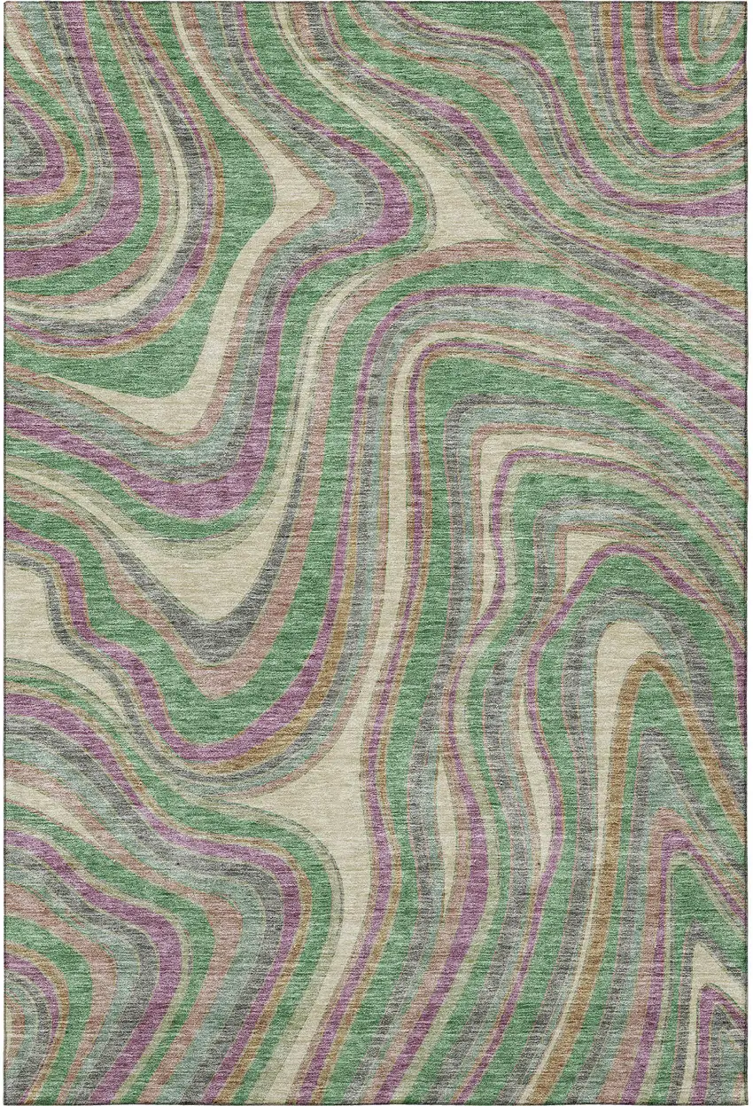 Graphite Green And Purple Marble Washable Area Rug With UV Protection Photo 4