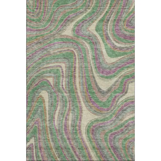 Graphite Green And Purple Marble Washable Area Rug With UV Protection Photo 1