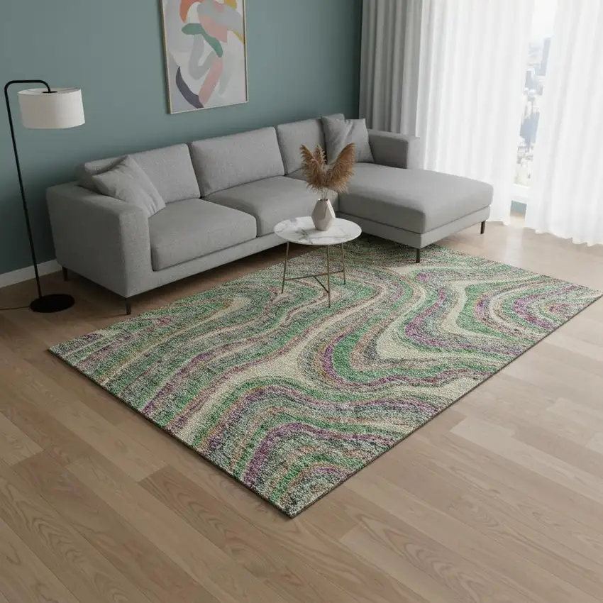 Graphite Green And Purple Marble Washable Area Rug With UV Protection Photo 2