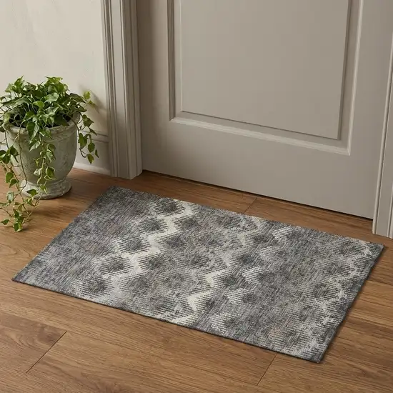 Graphite Ivory And Beige Abstract Distressed Washable Area Rug With UV Protection Photo 1