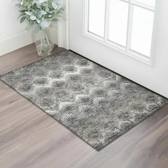 Graphite Ivory And Beige Abstract Washable Area Rug With UV Protection Photo 1
