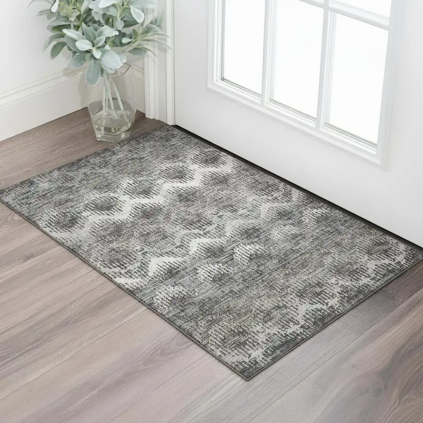 Graphite Ivory And Beige Abstract Washable Area Rug With UV Protection Photo 1
