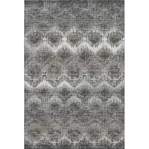 Photo of Graphite Ivory And Beige Abstract Washable Area Rug With UV Protection