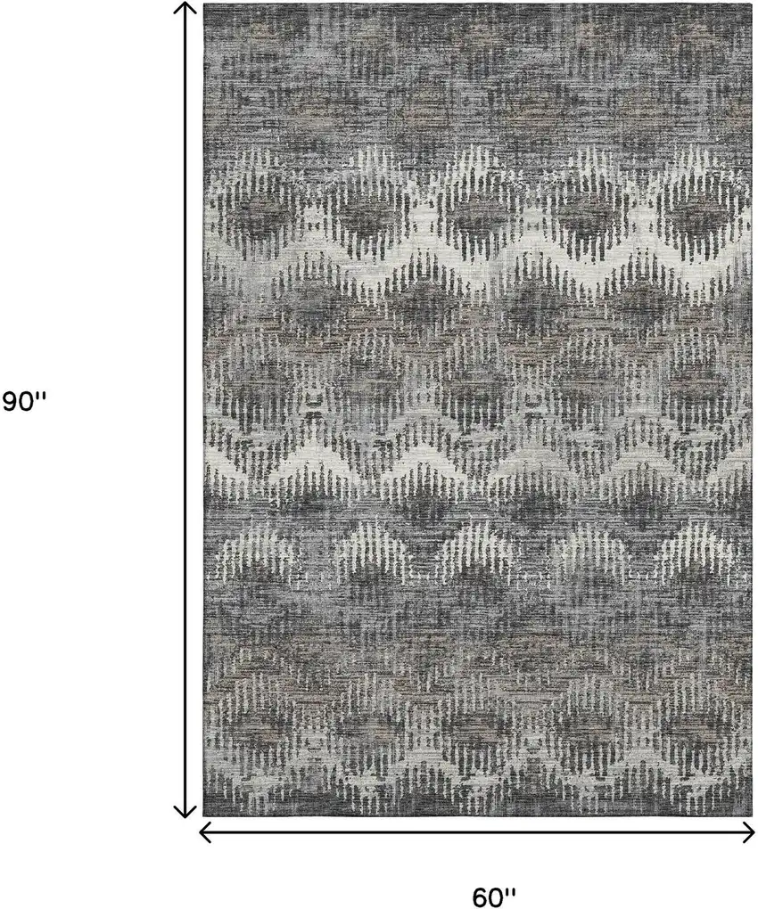 Graphite Ivory And Beige Abstract Washable Area Rug With UV Protection Photo 3