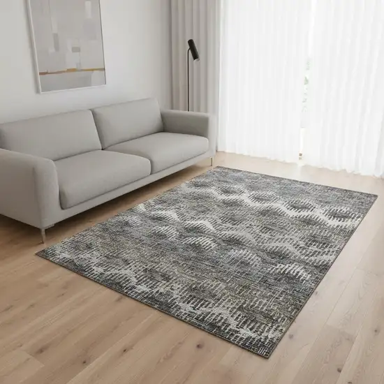 Graphite Ivory And Beige Abstract Washable Area Rug With UV Protection Photo 1