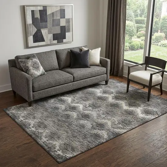 Graphite Ivory And Beige Abstract Distressed Washable Area Rug With UV Protection Photo 1
