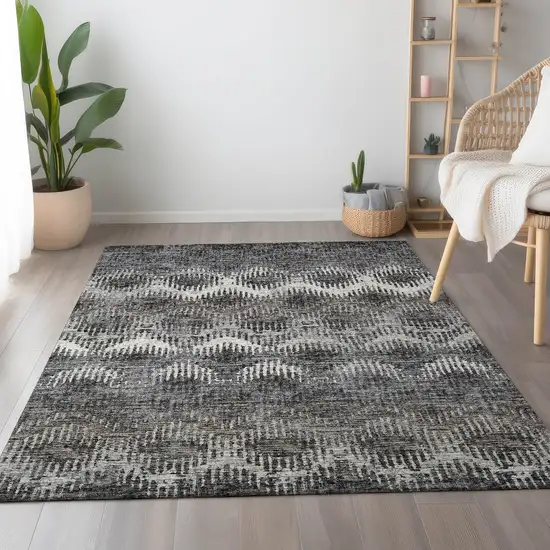 Graphite Ivory And Beige Abstract Washable Area Rug With UV Protection Photo 5