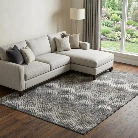 Graphite Ivory And Beige Abstract Distressed Washable Area Rug With UV Protection Photo 1