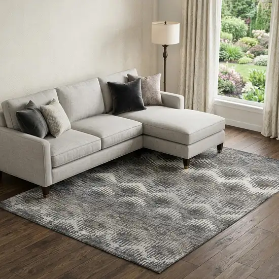 Graphite Ivory And Beige Abstract Distressed Washable Area Rug With UV Protection Photo 1