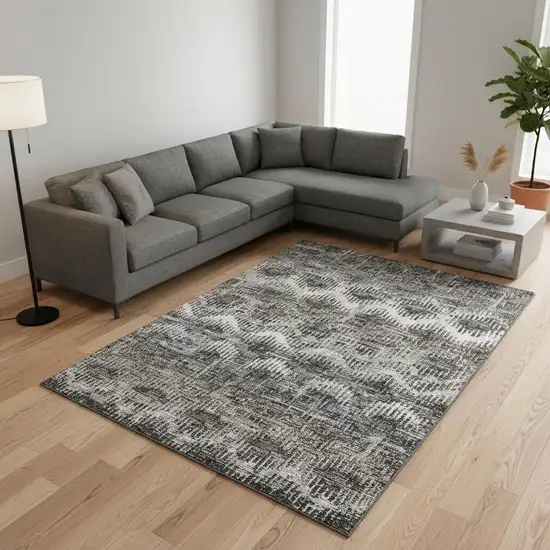 Graphite Ivory And Beige Abstract Washable Area Rug With UV Protection Photo 1