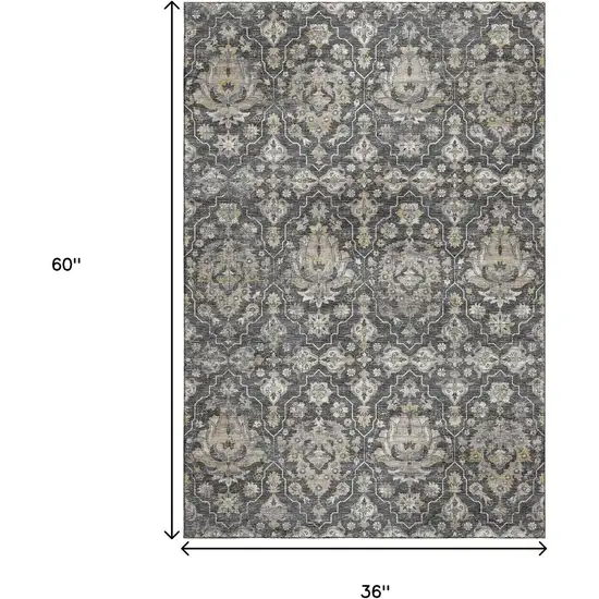 Graphite Ivory And Gold Floral Medallion Washable Area Rug With UV Protection Photo 3