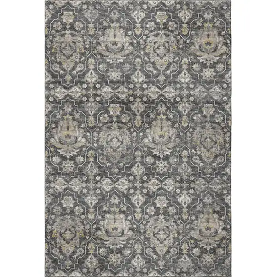 Graphite Ivory And Gold Floral Medallion Washable Area Rug With UV Protection Photo 4