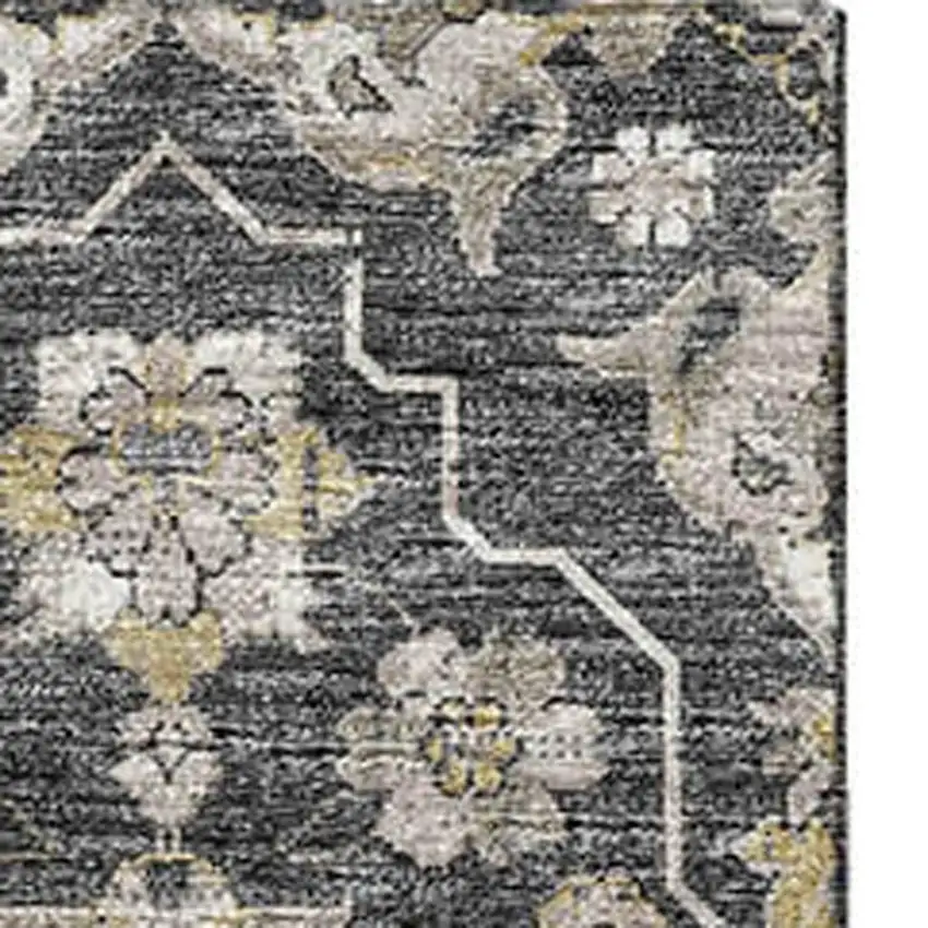 Graphite Ivory And Gold Floral Medallion Washable Area Rug With UV Protection Photo 4