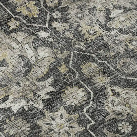 Graphite Ivory And Gold Floral Medallion Distressed Washable Area Rug With UV Protection Photo 9