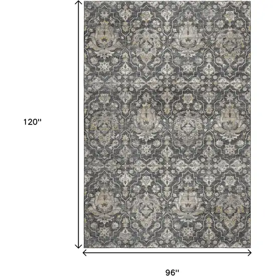 Graphite Ivory And Gold Floral Medallion Washable Area Rug With UV Protection Photo 3