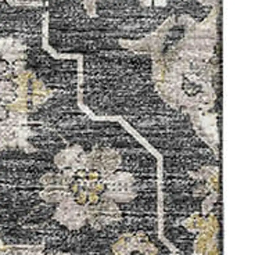 Graphite Ivory And Gold Floral Medallion Washable Area Rug With UV Protection Photo 4