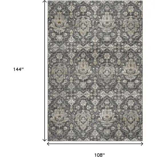 Graphite Ivory And Gold Floral Medallion Washable Area Rug With UV Protection Photo 3