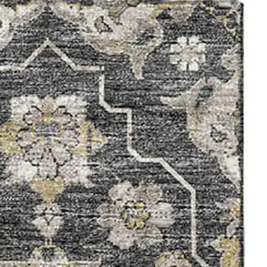 Graphite Ivory And Gold Floral Medallion Washable Area Rug With UV Protection Photo 5