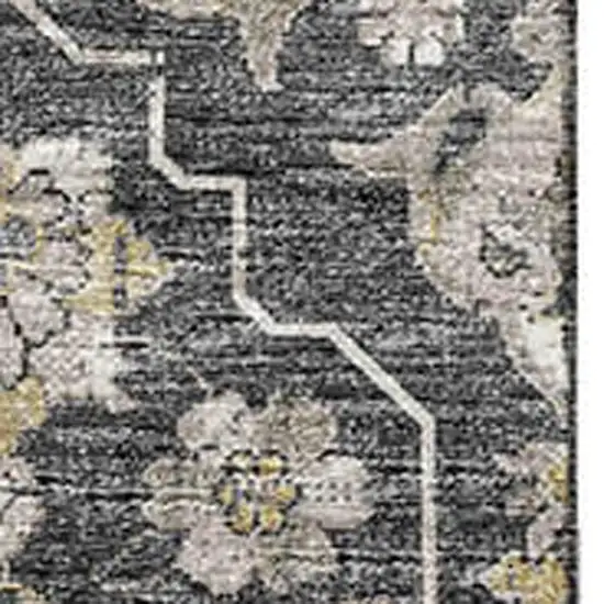 Graphite Ivory And Gold Floral Medallion Washable Area Rug With UV Protection Photo 4