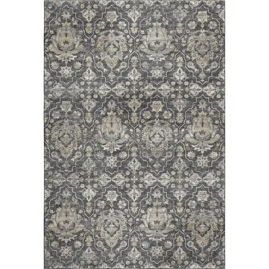 Graphite Ivory And Gold Floral Medallion Washable Area Rug With UV Protection Photo 2