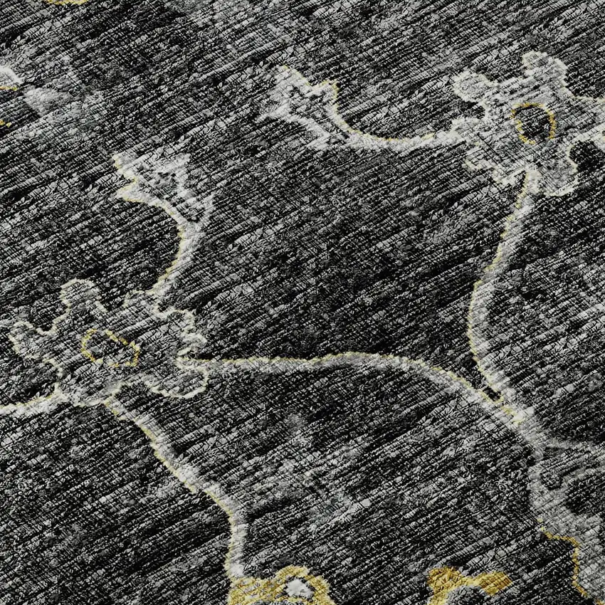 Graphite Ivory And Gold Floral Medallion Washable Area Rug With UV Protection Photo 9