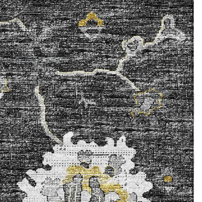 Graphite Ivory And Gold Floral Medallion Washable Area Rug With UV Protection Photo 5