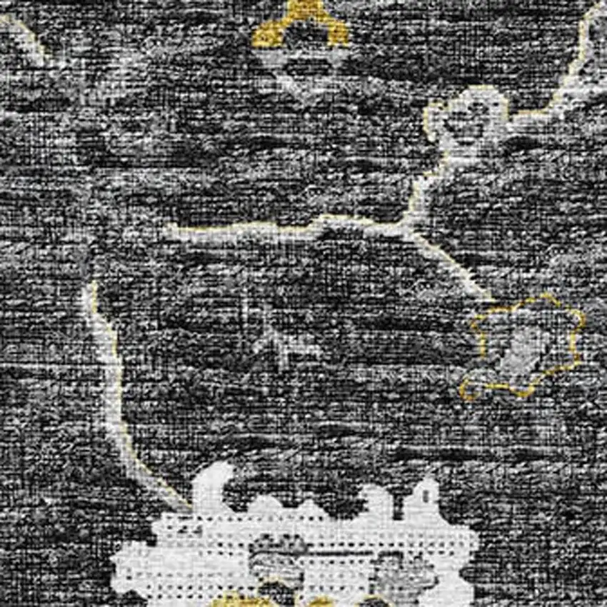 Graphite Ivory And Gold Floral Medallion Washable Area Rug With UV Protection Photo 4