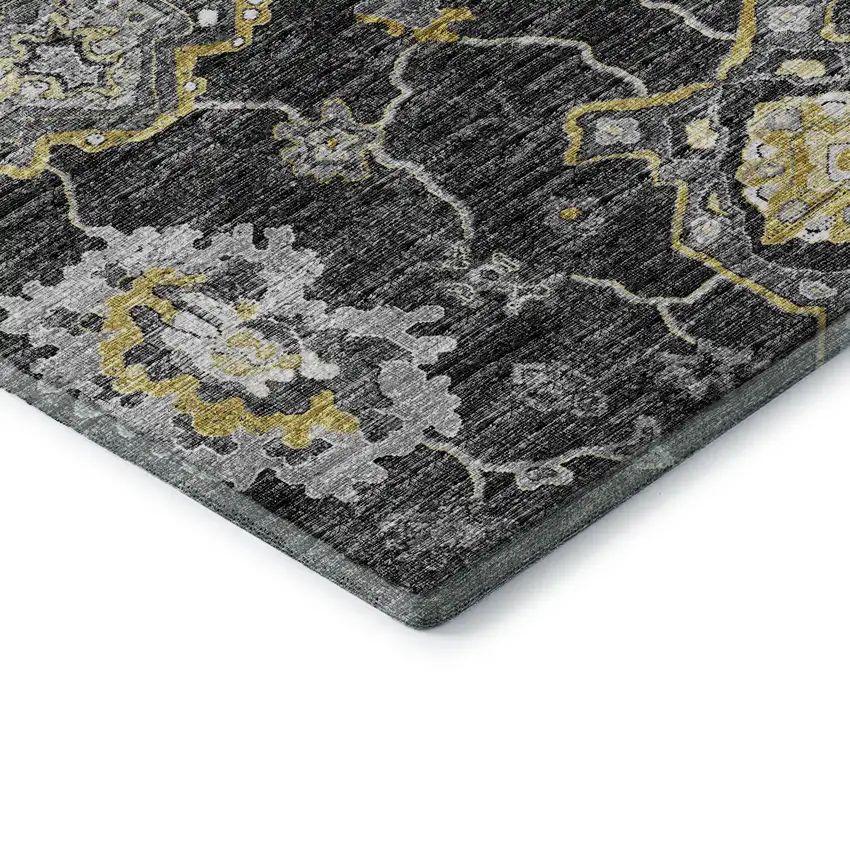 Graphite Ivory And Gold Floral Medallion Washable Area Rug With UV Protection Photo 7