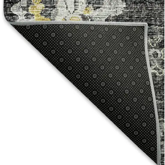 Graphite Ivory And Gold Floral Medallion Washable Area Rug With UV Protection Photo 8