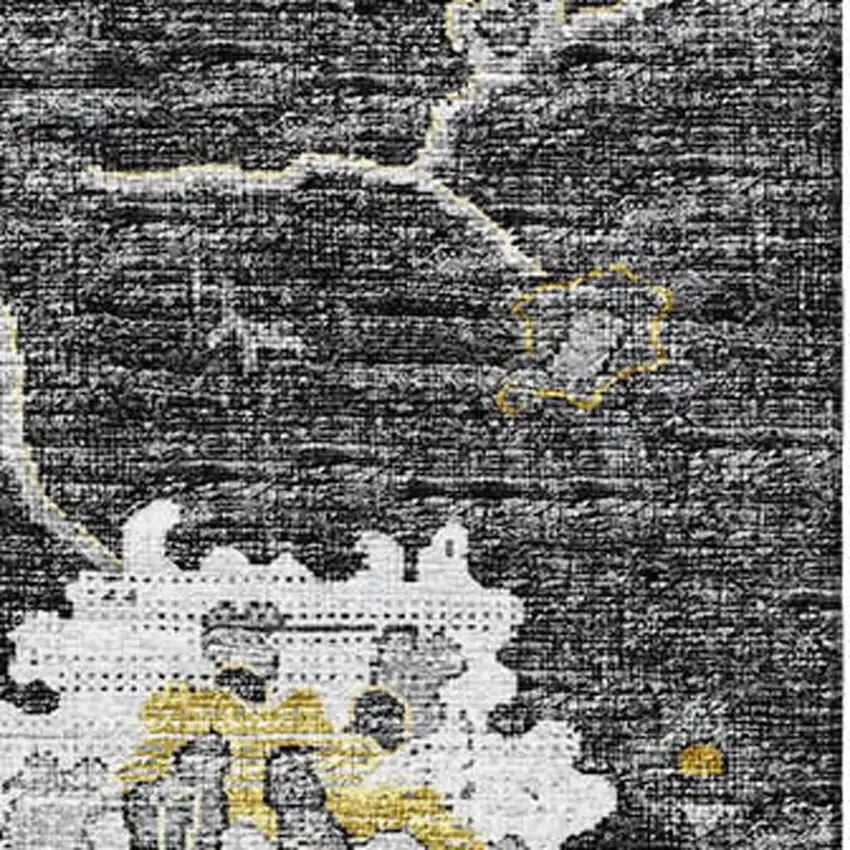 Graphite Ivory And Gold Floral Medallion Washable Area Rug With UV Protection Photo 4