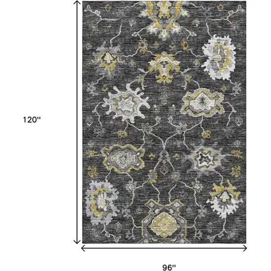 Graphite Ivory And Gold Floral Medallion Washable Area Rug With UV Protection Photo 3