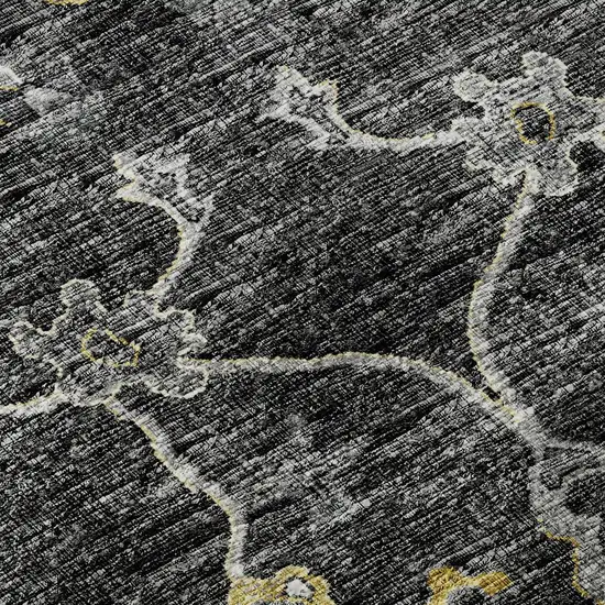 Graphite Ivory And Gold Floral Medallion Distressed Washable Area Rug With UV Protection Photo 8