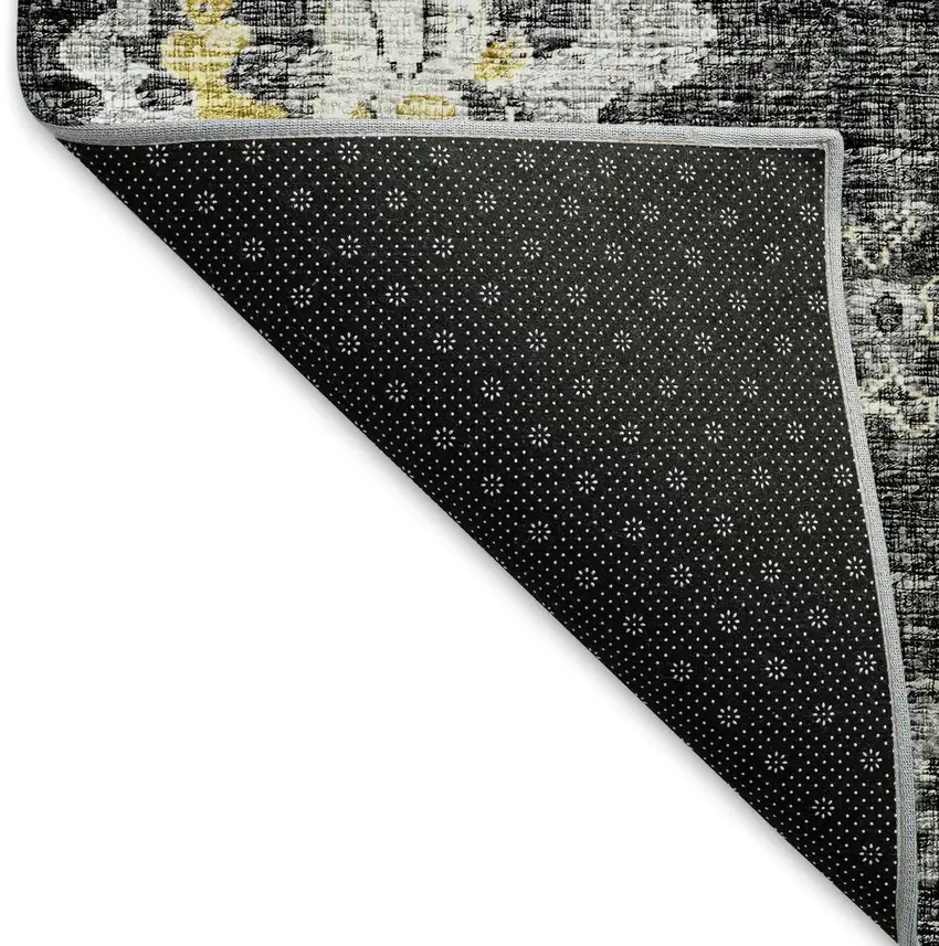 Graphite Ivory And Gold Floral Medallion Washable Area Rug With UV Protection Photo 6