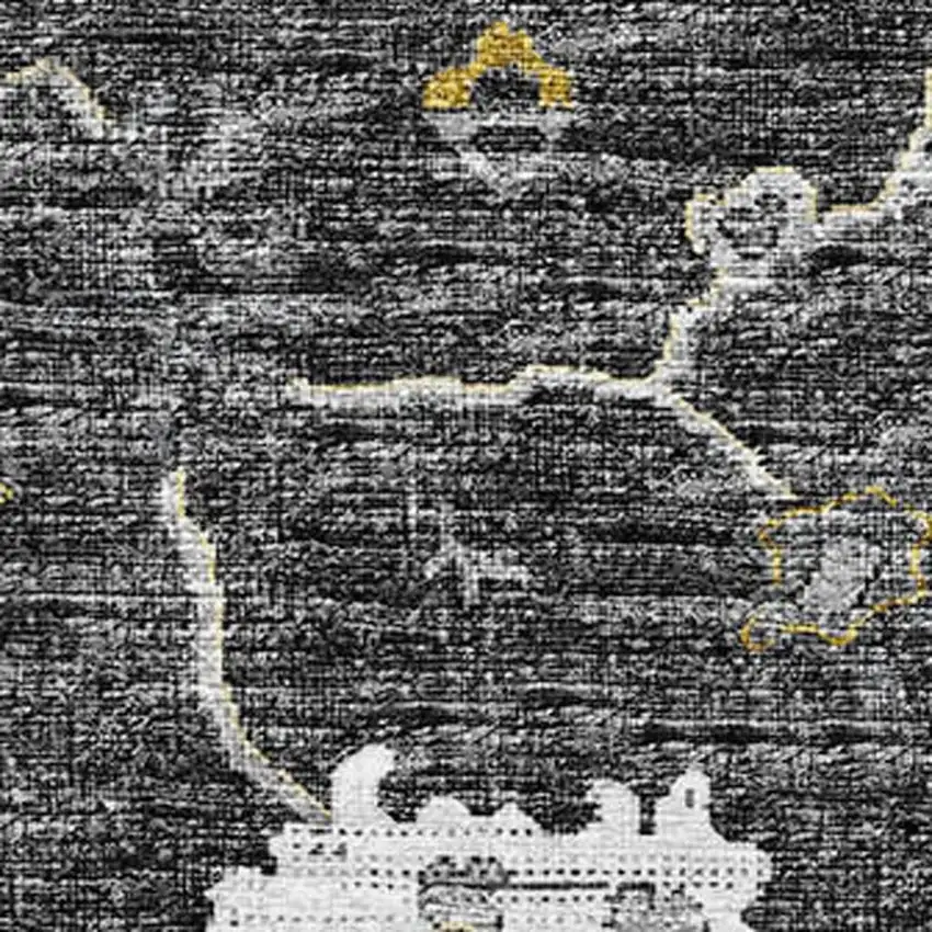 Graphite Ivory And Gold Floral Medallion Washable Area Rug With UV Protection Photo 4