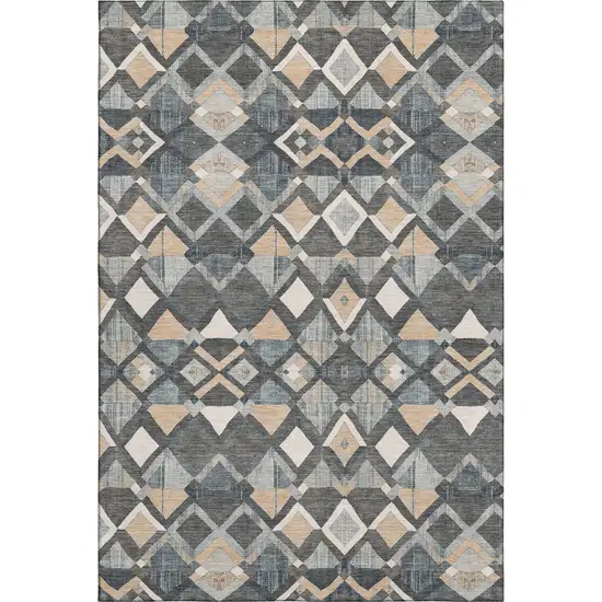 Graphite Peach And Ivory Geometric Washable Area Rug With UV Protection Photo 1