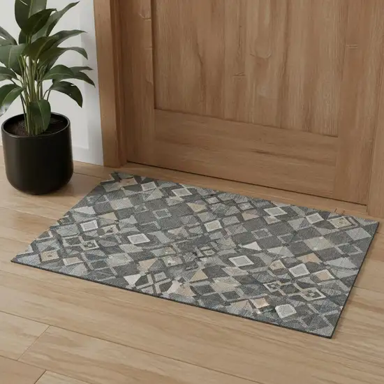 Graphite Peach And Ivory Geometric Washable Area Rug With UV Protection Photo 1