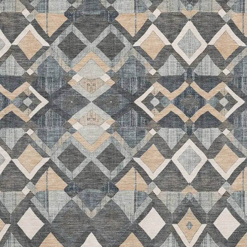 Graphite Peach And Ivory Geometric Washable Area Rug With UV Protection Photo 2