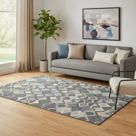 Graphite Peach And Ivory Geometric Washable Area Rug With UV Protection Photo 2