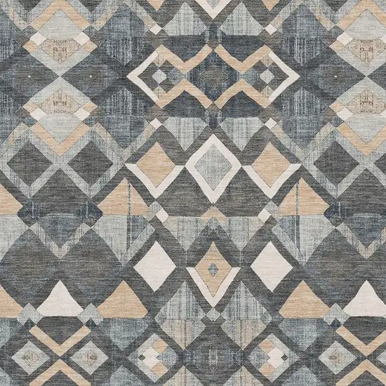 Graphite Peach And Ivory Geometric Washable Area Rug With UV Protection Photo 2