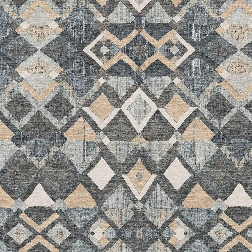 Graphite Peach And Ivory Geometric Washable Area Rug With UV Protection Photo 2