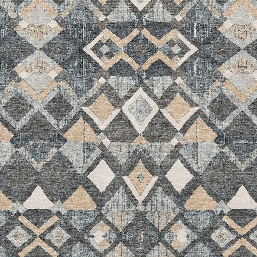 Graphite Peach And Ivory Geometric Washable Area Rug With UV Protection Photo 2