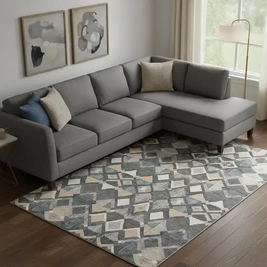 Graphite Peach And Ivory Geometric Washable Area Rug With UV Protection Photo 2