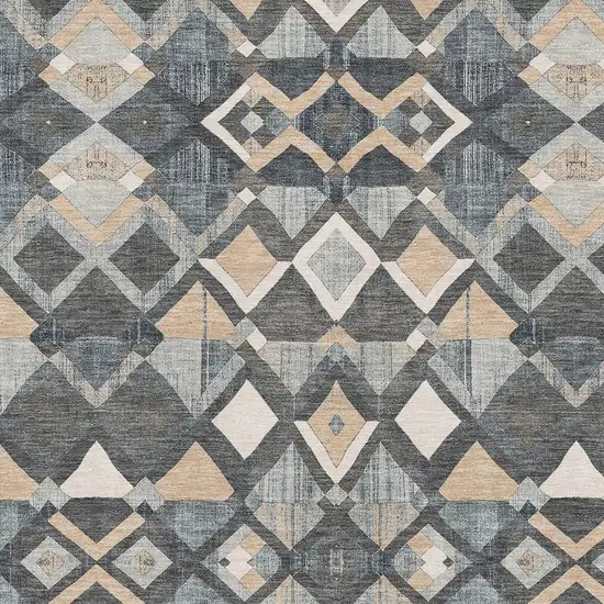 Graphite Peach And Ivory Geometric Washable Area Rug With UV Protection Photo 2