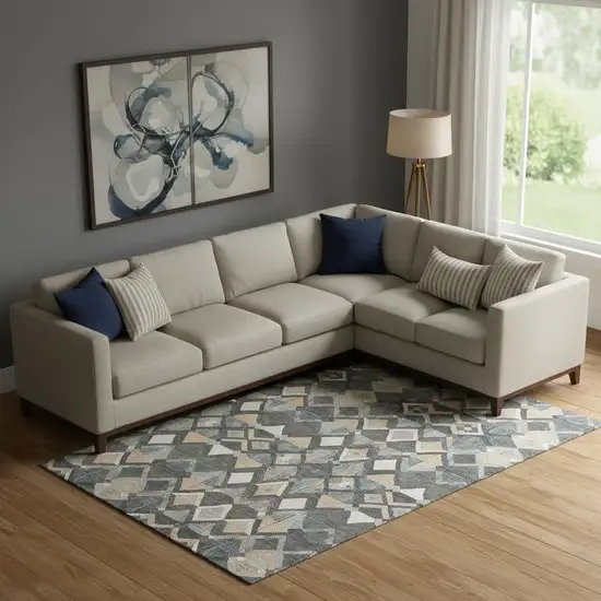 Graphite Peach And Ivory Geometric Washable Area Rug With UV Protection Photo 2