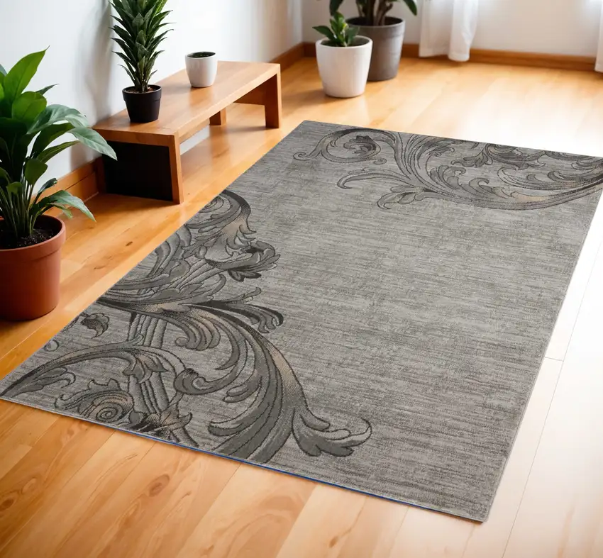 Graphite and Black Floral Vines Area Rug Photo 1
