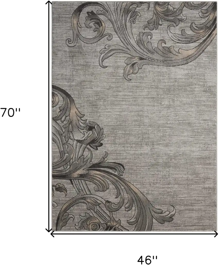 Graphite and Black Floral Vines Area Rug Photo 3