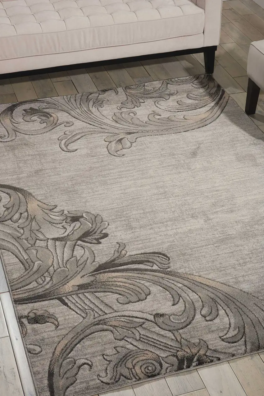 Graphite and Black Floral Vines Area Rug Photo 3